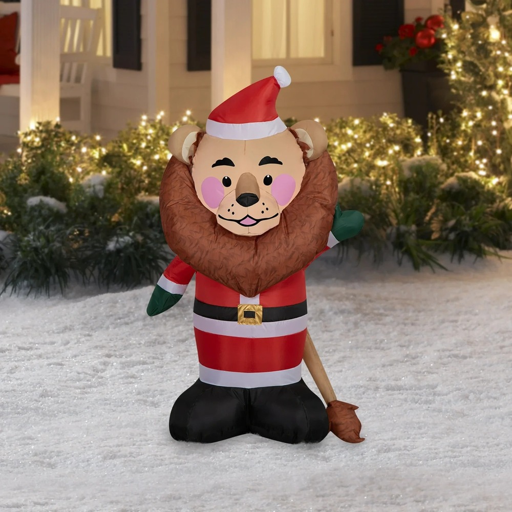 Holiday Time Lion In Santa Suit 4 Ft Christmas Airblown Inflatable LED NEW!